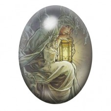 Cabochon en Verre Illustré Femme à la Lanterne dans la Neige 13x18, 18x25 ou 30x40mm pour la création de bijoux fantaisie - DIY