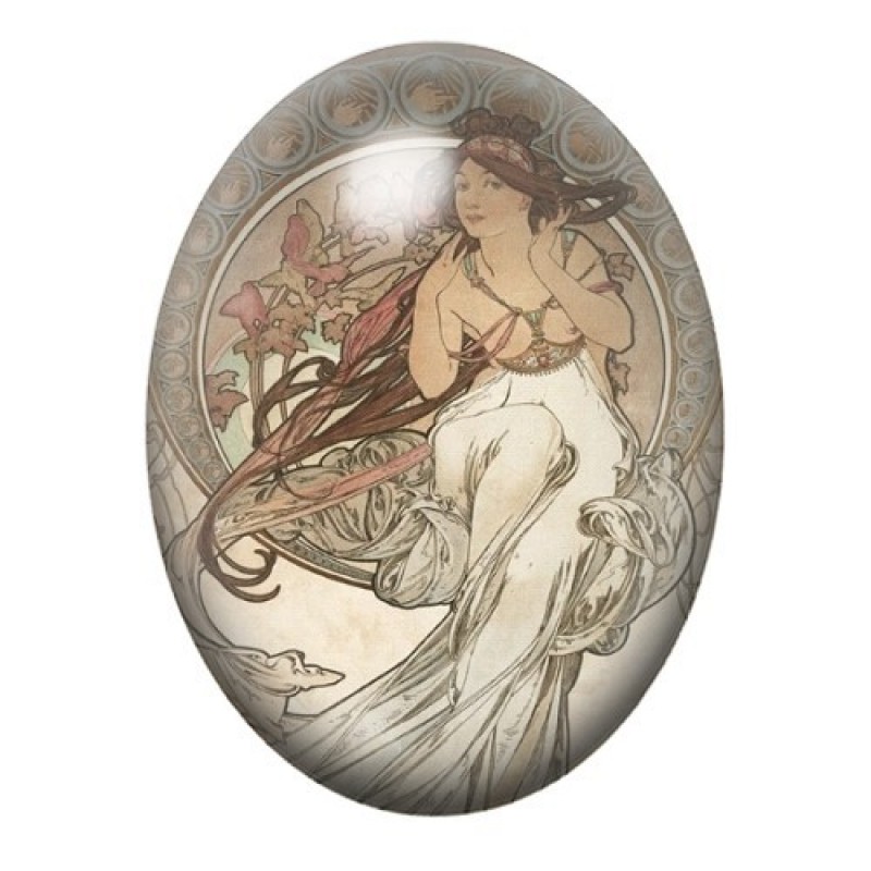Cabochon en Verre Illustré Peinture Mucha 13x18, 18x25 ou 30x40mm