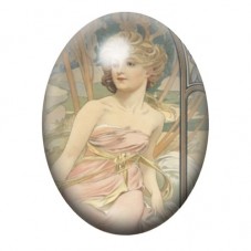 Cabochon en Verre Illustré Blonde en Rose dans les Roseaux 13x18, 18x25 ou 30x40mm pour la création de bijoux fantaisie - DIY