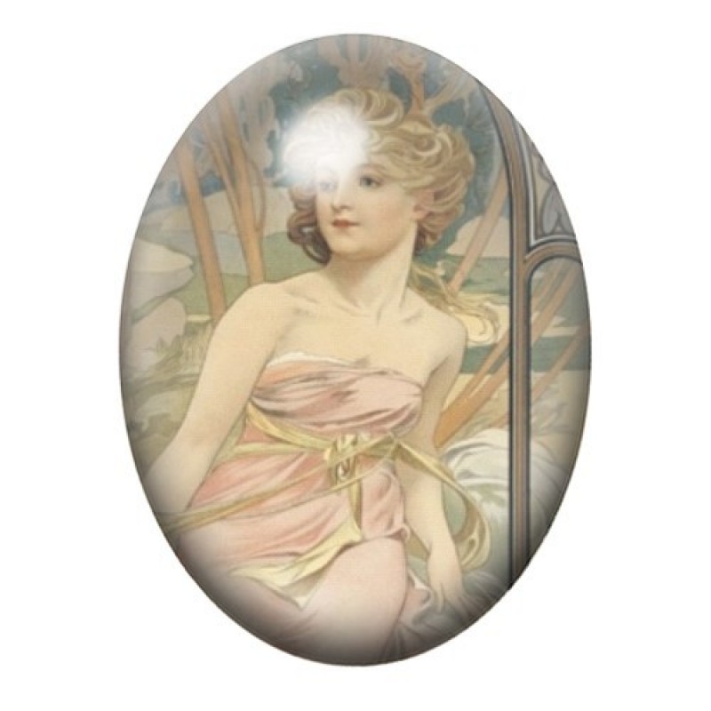 Cabochon en Verre Illustré Blonde en Rose dans les Roseaux 13x18, 18x25 ou 30x40mm