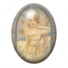 Cabochon en Verre Illustré Femme aux Marguerites Face à la Mer 13x18, 18x25 ou 30x40mm pour la création de bijoux fantaisie - DI
