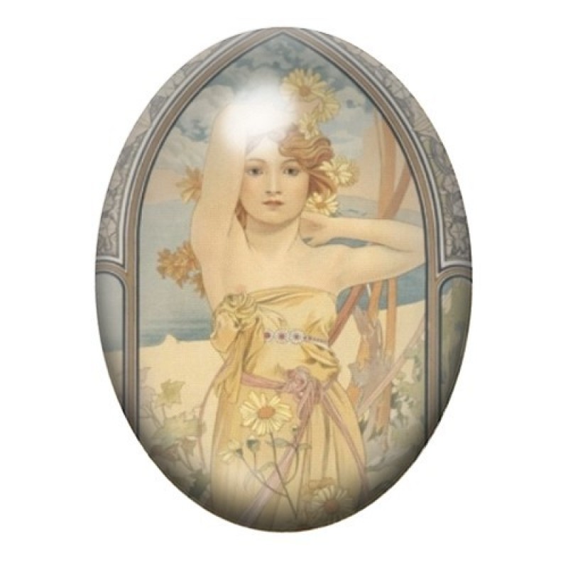 Cabochon en Verre Illustré Peinture Mucha 13x18, 18x25 ou 30x40mm