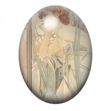 Cabochon en Verre Illustré Rêveuse Art Nouveau aux Iris 13x18, 18x25 ou 30x40mm pour la création de bijoux fantaisie - DIY
