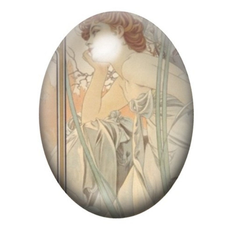 Cabochon en Verre Illustré Rêveuse Art Nouveau aux Iris 13x18, 18x25 ou 30x40mm
