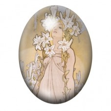 Cabochon en Verre Illustré Femme Couronnée de Lys Blancs 13x18, 18x25 ou 30x40mm pour la création de bijoux fantaisie - DIY