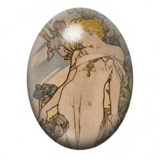 Cabochon en Verre Illustré Blonde Art Nouveau aux Iris Bleus 13x18, 18x25 ou 30x40mm pour la création de bijoux fantaisie - DIY