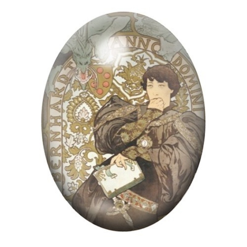 Cabochon en Verre Illustré Sarah Bernhardt au Livre 13x18, 18x25 ou 30x40mm