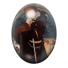 Cabochon en Verre Illustré Dame en Noir à l’Épée 13x18, 18x25 ou 30x40mm pour la création de bijoux fantaisie - DIY