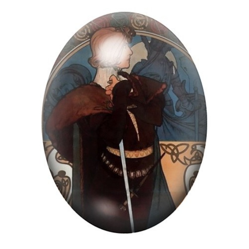 Cabochon en Verre Illustré Dame en Noir à l’Épée 13x18, 18x25 ou 30x40mm
