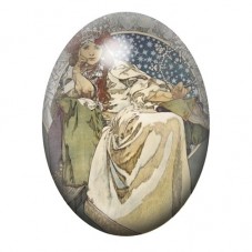 Cabochon en Verre Illustré Femme Assoupie sous les Étoiles 13x18, 18x25 ou 30x40mm pour la création de bijoux fantaisie - DIY