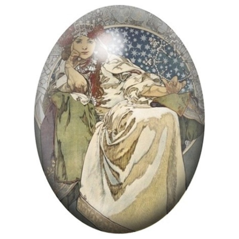Cabochon en Verre Illustré Femme Assoupie sous les Étoiles 13x18, 18x25 ou 30x40mm