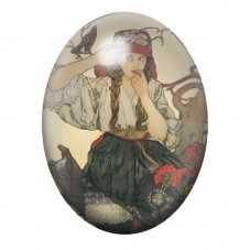 Cabochon en Verre Illustré Jeune Femme au Corbeau 13x18, 18x25 ou 30x40mm pour la création de bijoux fantaisie - DIY
