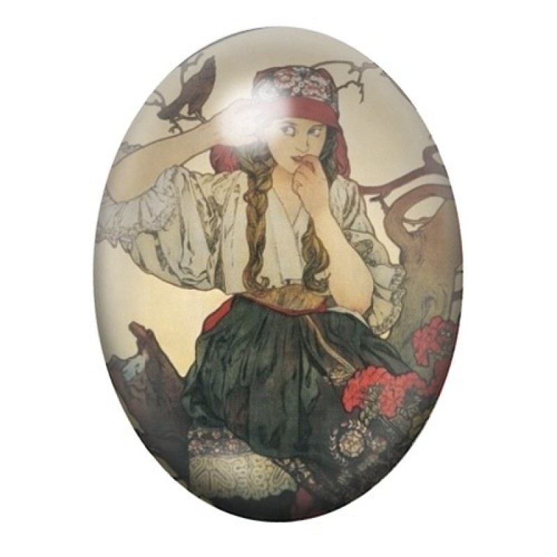 Cabochon en Verre Illustré Peinture Mucha 13x18, 18x25 ou 30x40mm