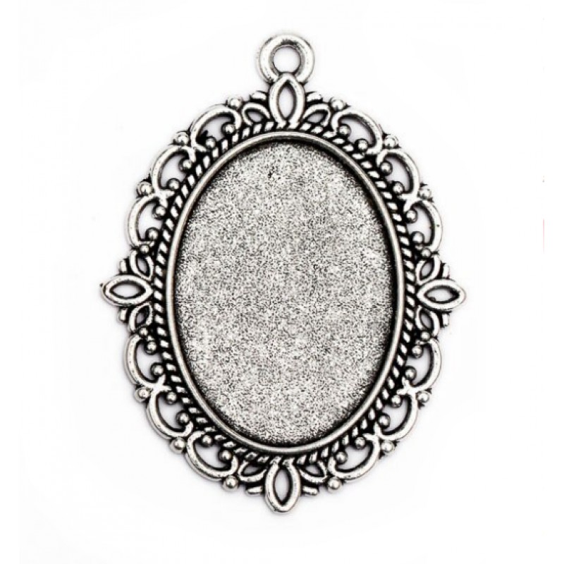 2 Supports Pendentifs Argentés pour Cabochon Ovale 13x18mm