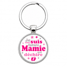 Porte-Clé Fait Main Future Mamie Rose et Blanc 25mm pour la Création de Bijoux Fantaisie - DIY