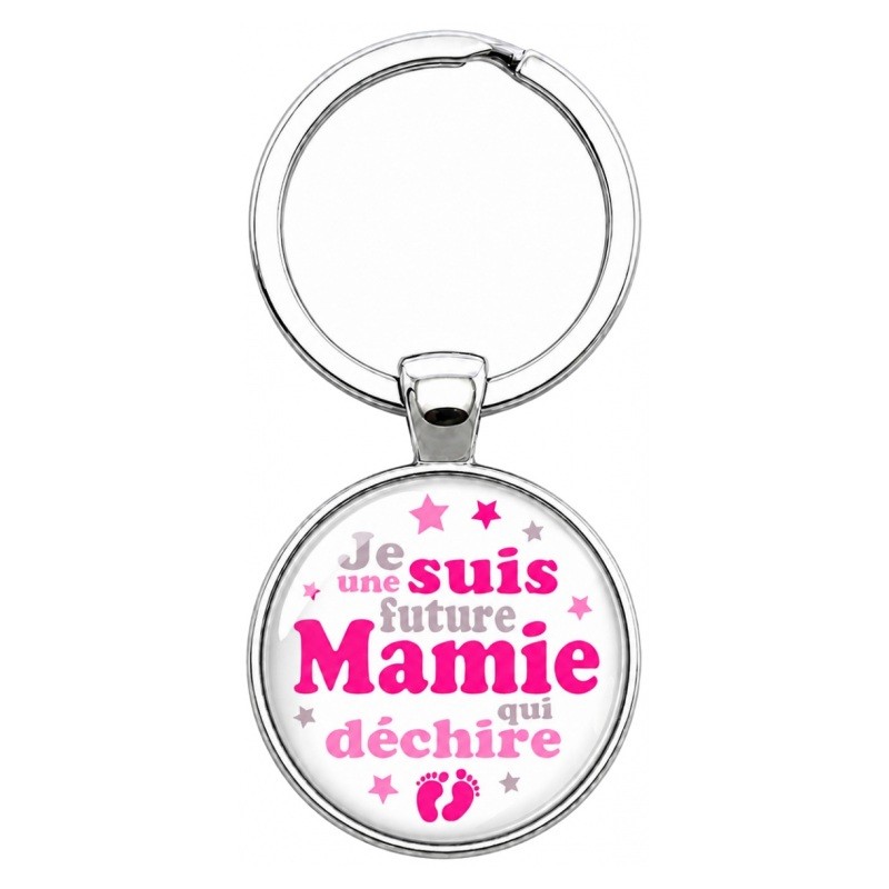 Porte-Clé Fait Main Future Mamie Rose et Blanc 25mm