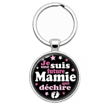 Porte-Clé Fait Main Future Mamie Noir et Rose 25mm pour la Création de Bijoux Fantaisie - DIY