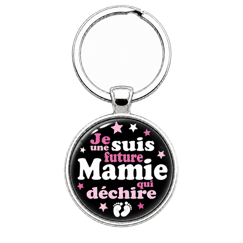 Porte-Clé Fait Main Future Mamie Noir et Rose 25mm