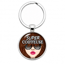 Porte-clé "Super Coiffeuse Brune" Cadeau Original Humour Anniversaire Noël pour la Création de Bijoux Fantaisie - DIY