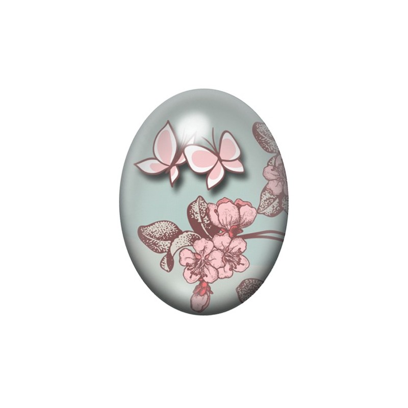 Cabochon en Verre Illustré Fleurs Papillons 13x18, 18x25 ou 30x40mm