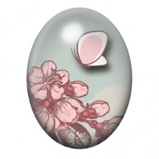 Cabochon en Verre Illustré Papillon Rose et Fleurs 13x18, 18x25 ou 30x40mm pour la création de bijoux fantaisie - DIY