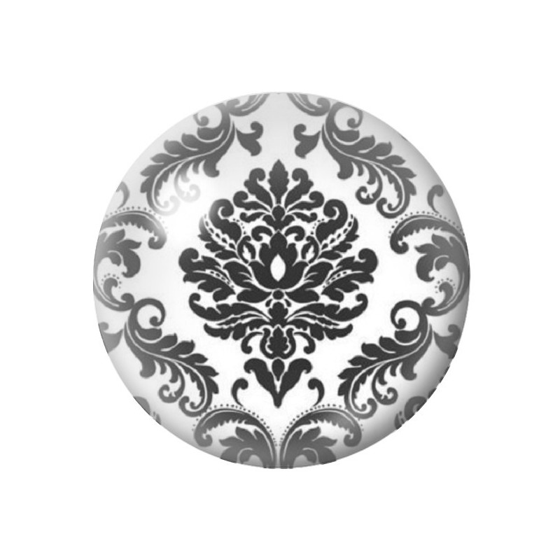 Cabochon en Verre Illustré Motif Damassé Noir et Blanc 12 à 25mm