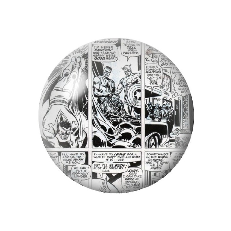 Cabochon en Verre Illustré Comics Noir et Blanc 12 à 25mm