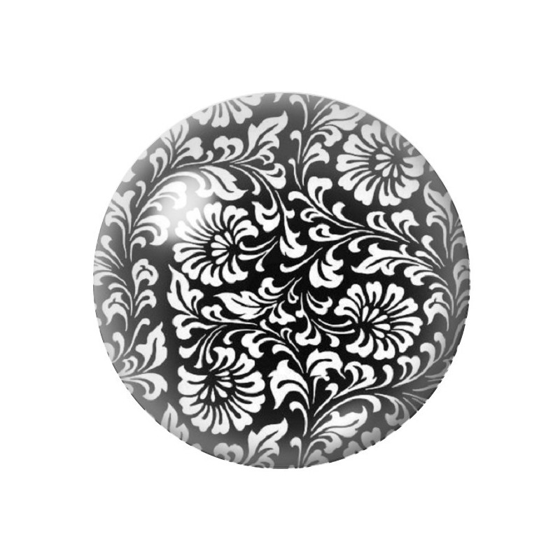 Cabochon en Verre Illustré Fleurs Noir et Blanc 12 à 25mm
