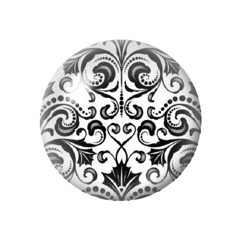 Cabochon en Verre Illustré Motif Damassé Noir et Blanc 12 à 25mm