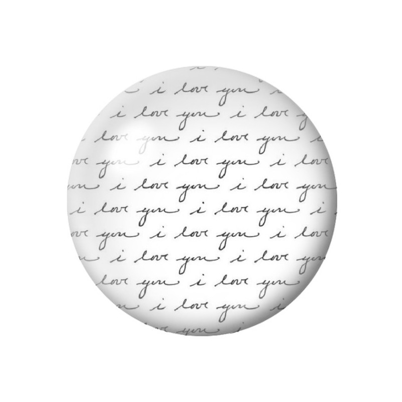 Cabochon en Verre Illustré Ecriture Noir et Blanc 12 à 25mm