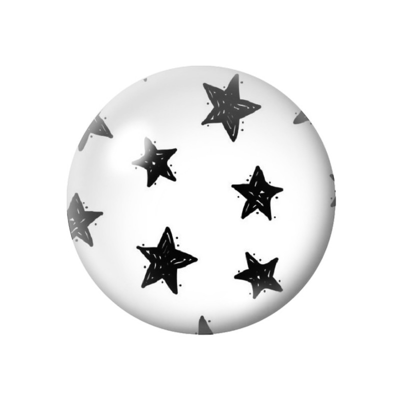 Cabochon en Verre Illustré Etoiles Noir et Blanc 12 à 25mm