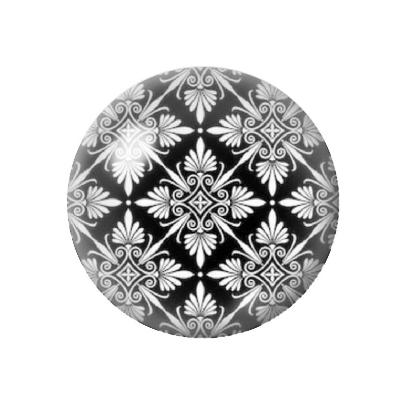 Cabochon en Verre Illustré Motif Damassé Noir et Blanc 12 à 25mm
