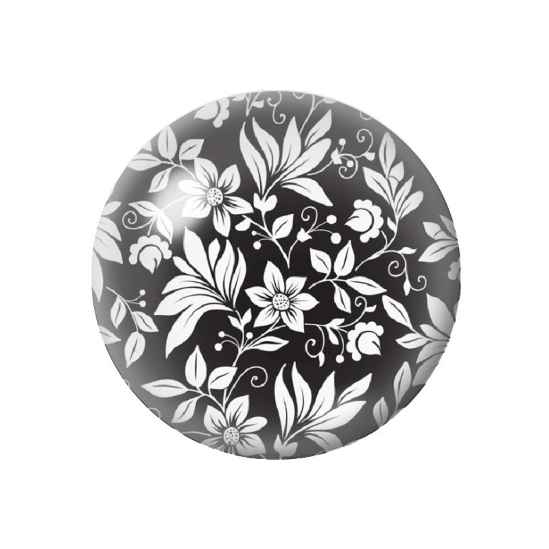 Cabochon en Verre Illustré Fleurs Noir et Blanc 12 à 25mm