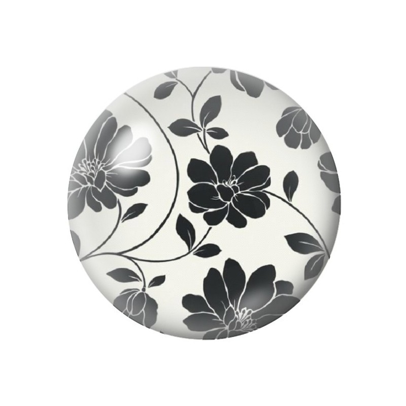 Cabochon en Verre Illustré Fleurs Noir et Blanc 12 à 25mm