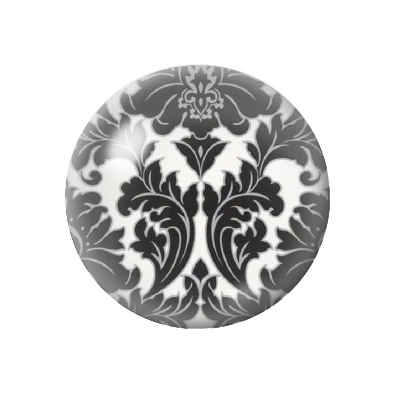 Cabochon en Verre Illustré Motif Damassé Noir et Blanc 12 à 25mm