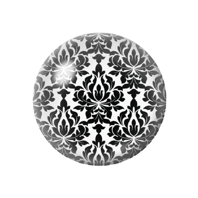 Cabochon en Verre Illustré Motif Damassé Noir et Blanc 12 à 25mm