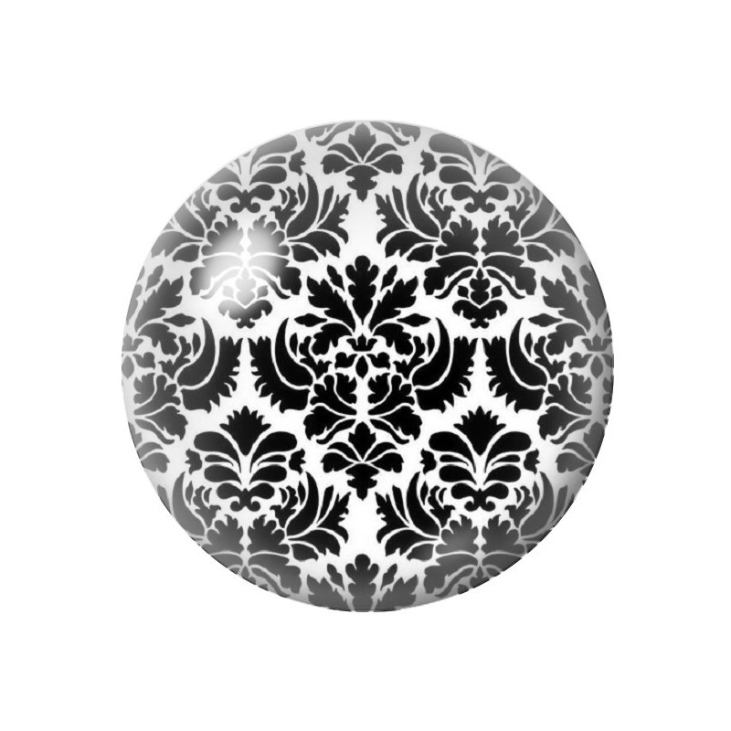 Cabochon en Verre Illustré Motif Damassé Noir et Blanc 12 à 25mm
