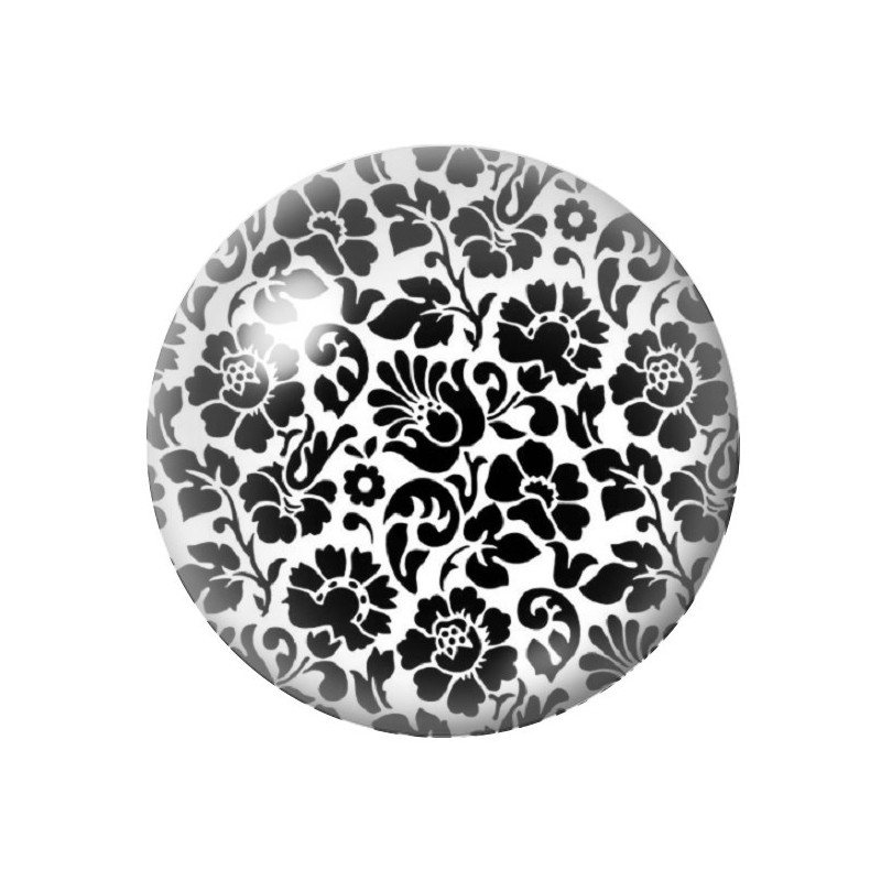Cabochon en Verre Illustré Fleurs Noir et Blanc 12 à 25mm