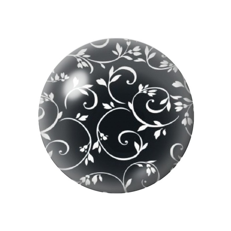 Cabochon en Verre Illustré Branches Feuilles Noir et Blanc 12 à 25mm