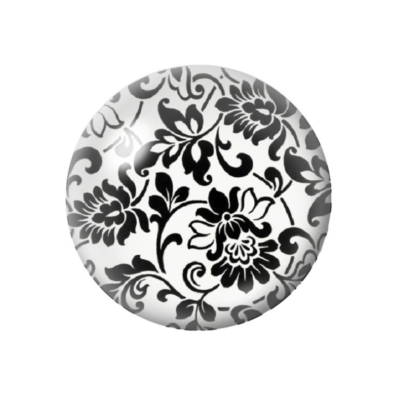 Cabochon en Verre Illustré Fleurs Noir et Blanc 12 à 25mm