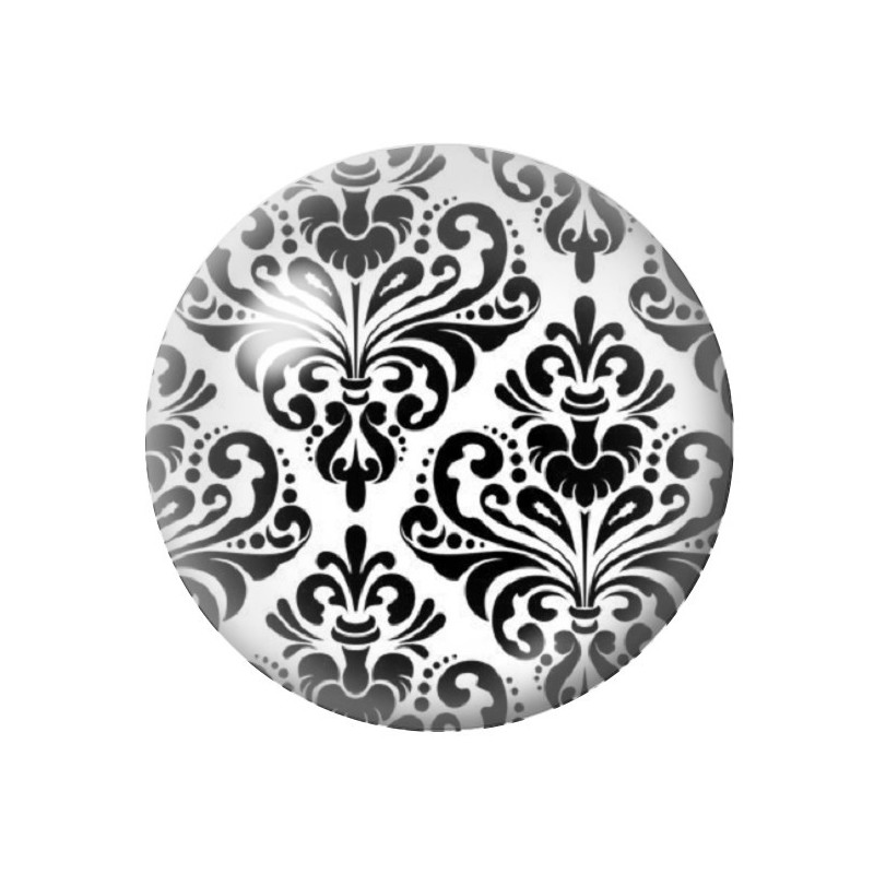 Cabochon en Verre Illustré Motif Damassé Noir et Blanc 12 à 25mm