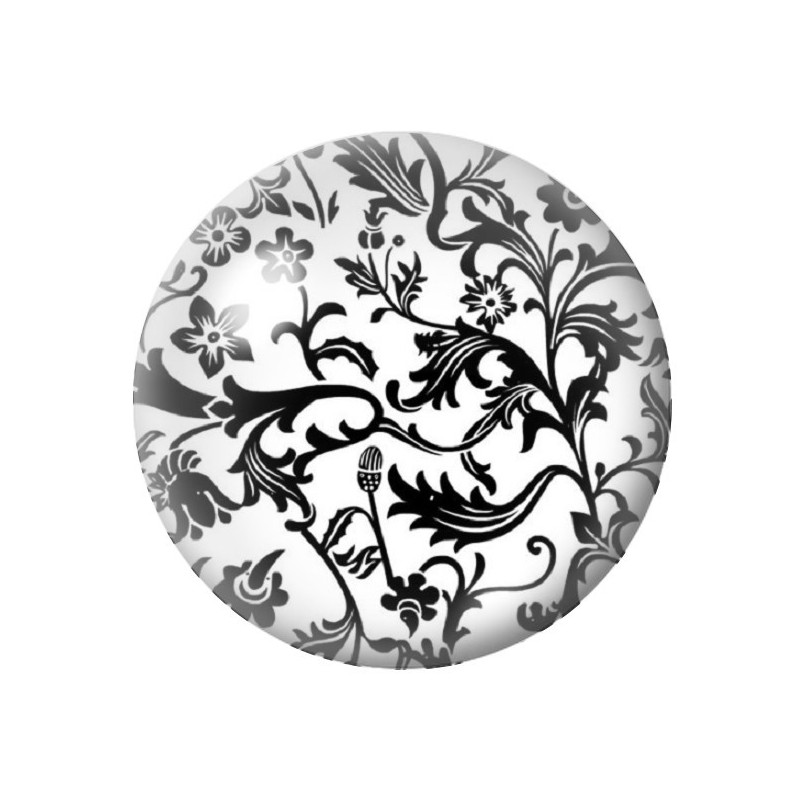 Cabochon en Verre Illustré Fleurs Noir et Blanc 12 à 25mm