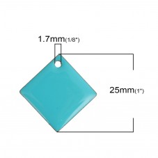 2 Breloques Losange en Émail Turquoise Métal Doré 25mm