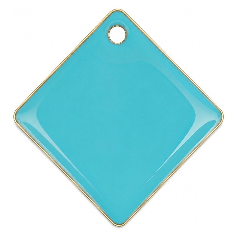 2 Breloques Losange en Émail Turquoise Métal Doré 25mm