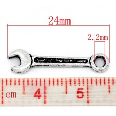 10 Breloques Outil Clé à Molette Argenté 24x6mm