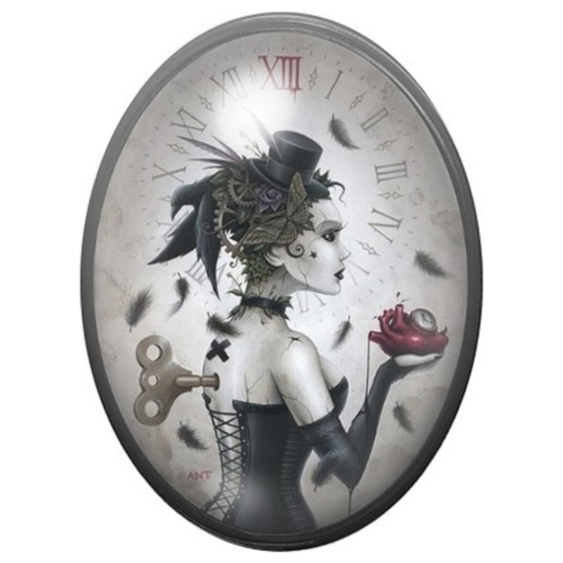 Cabochon en Verre Illustré Femme Gothique à l’Horloge et à la Rose 13x18, 18x25 ou 30x40mm