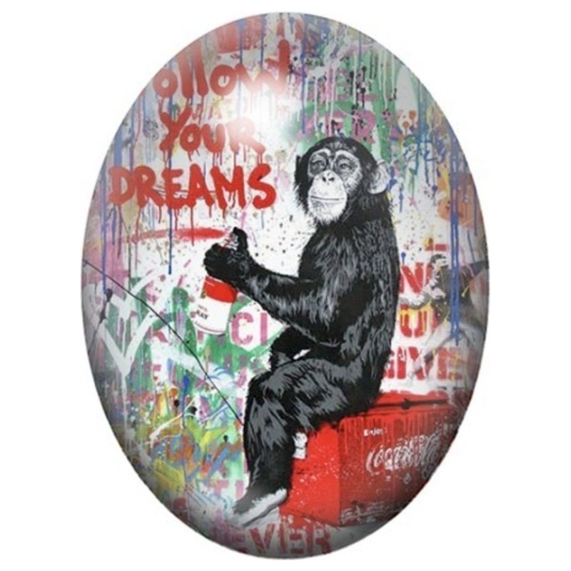 Cabochon en Verre Illustré Singe Follow Your Dreams en Street Art 13x18, 18x25 ou 30x40mm
