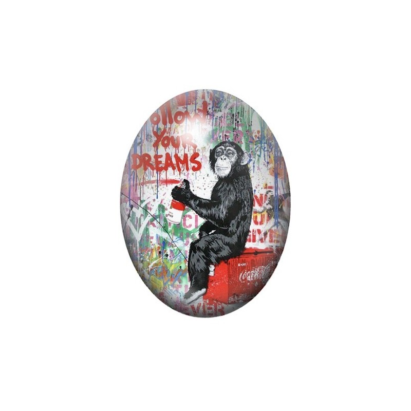 Cabochon en Verre Illustré Street Art Singe 13x18, 18x25 ou 30x40mm