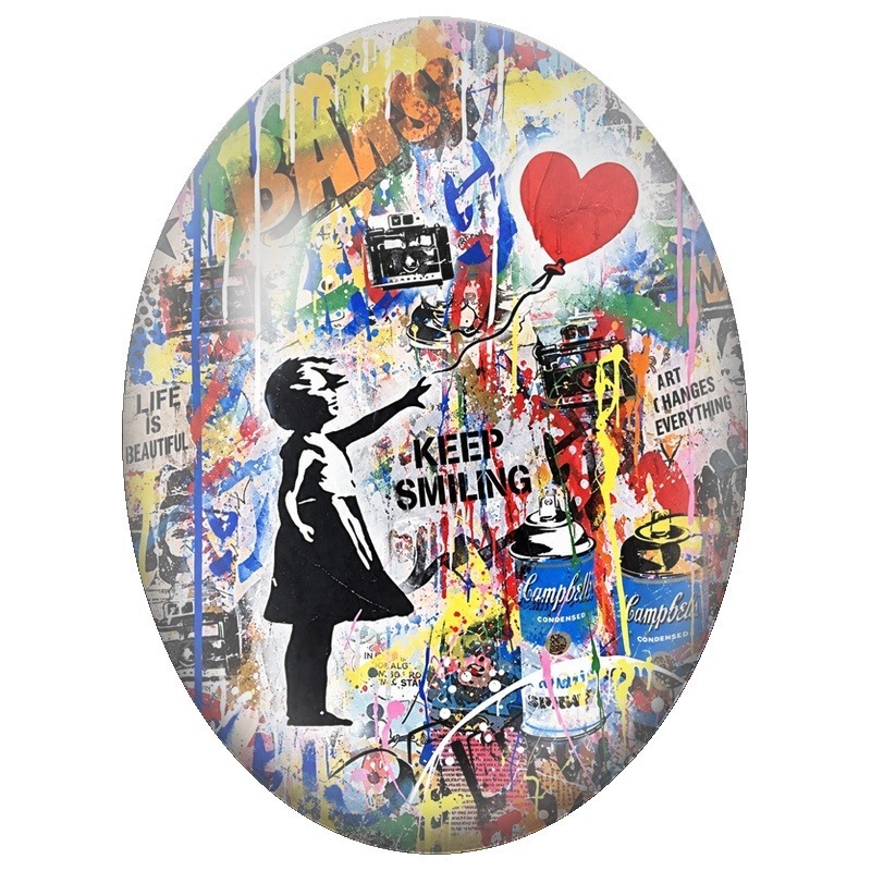 Cabochon en Verre Illustré Fillette au Cœur Keep Smiling 13x18, 18x25 ou 30x40mm