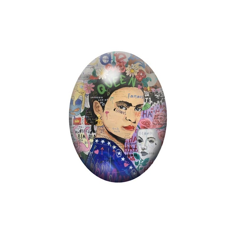 Cabochon en Verre Illustré Street Art Frida Kahlo 13x18, 18x25 ou 30x40mm